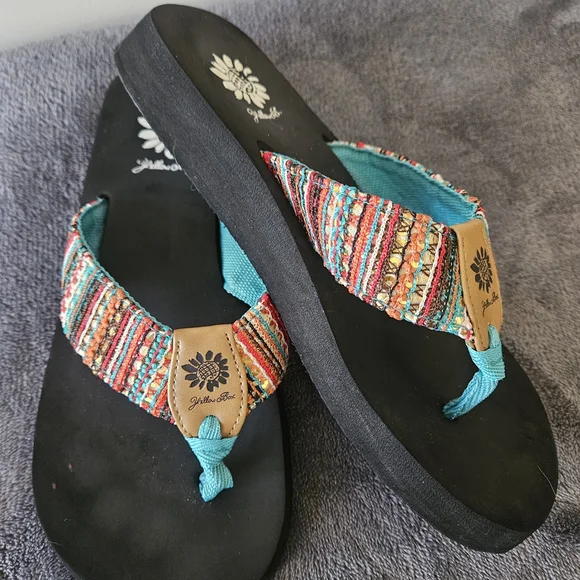 Yellow Box Multicolor Wedge Sandals with Teal Accents - Picture 2 of 6